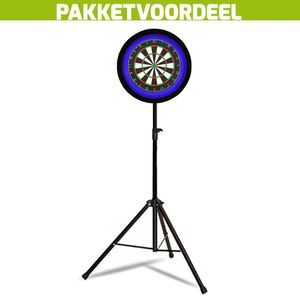 Lena Professional Dartbord + Lena Dartbordverlichting Deluxe Blauw - Zwart + Dartstandaard