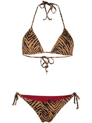 Fisico bikini imprimé à patch logo - Marron