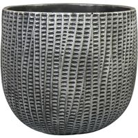 Bloempot/plantenpot - binnen - zwart/metaal look - D24 en H21 cm - cement