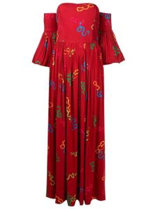 Isolda robe fleurie Maria à épaules dénudées - Rouge