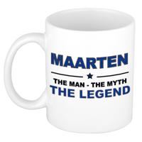 Maarten cadeau mok - man myth legend - naam koffiemok / beker - wit en blauw - 300 ml