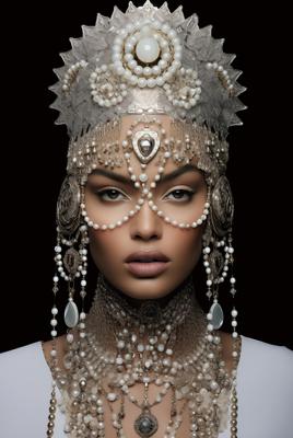 Glasschilderij vrouw met witte sieraden