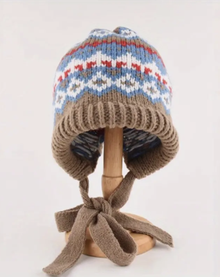 Boheemse Gebreide Muts Blauw Bruin - Winter - Spiritueelboek.nl