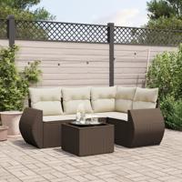 5-delige Loungeset met kussens poly rattan bruin