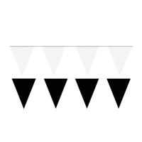 Feest versiering punt vlaggetjes pakket - 60 meter - wit en zwart - slingers / vlaggenlijnen