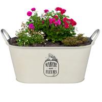 Plantenpot/bloempot teil voor buiten - zink - ivoorwit - L39 x B16 x H21 cm