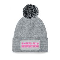 Wintersport muts met pompom - Drinking Team - grijs - glitters - one size - volwassenen - Apres ski