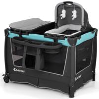 5-in-1 Babybedje Opvouwbaar Reisbedje met Afneembare Wieg Ankleedkussen Matras Opbergrek-Groen