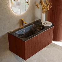 Badmeubel Mondiaz Kurve-Dlux | 95 cm cm | Meubelkleur Ruby | Wastafelkleur Lava | Solid surface | Wasbak links zijde spoelbak | 1 kraangat