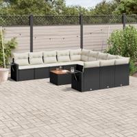12-delige Loungeset met kussens poly rattan zwart