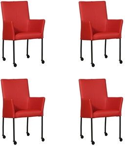 Set van 4 Rode leren moderne eetkamerstoelen Comfort - Toledo Leer Ducati (rood leer)