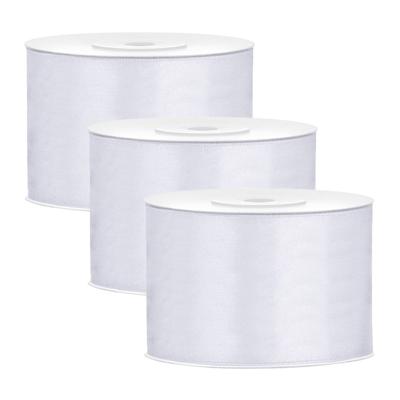 Partydeco Cadeaulint - 3x - wit - 5 cm x 25 meter - satijn - sierlint - inpakken - decoratie