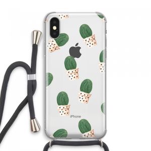 Cactusprint roze: iPhone XS Max Transparant Hoesje met koord