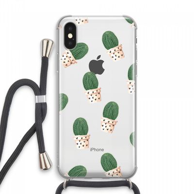 Cactusprint roze: iPhone XS Max Transparant Hoesje met koord