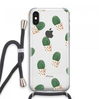 Cactusprint roze: iPhone XS Max Transparant Hoesje met koord