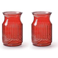 2x Stuks Bloemenvazen - rood/transparant glas - H20 x D12.5 cm - thumbnail