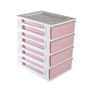 Ladeblokje/bureau organizer 4x grote lades - wit/roze - L26 x B35 x H39 cm - kunststof