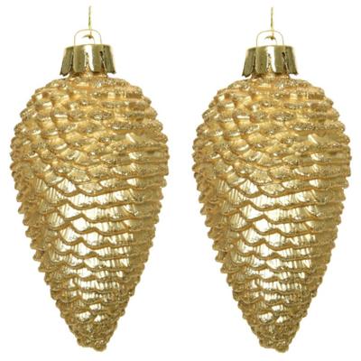 Kersthangers dennenappels - 12x st - goud - glitter - 8 cm - kunststof - kerstversiering Kersthangers dennenappels - 12x st - goud - glitter - 8 cm - kunststof - kerstversiering