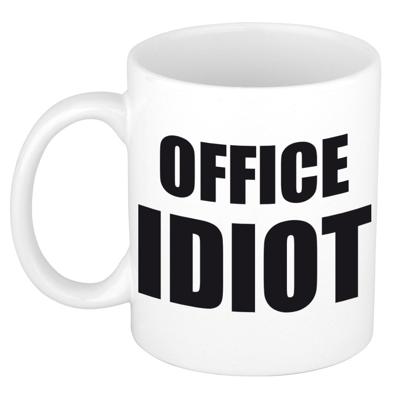 Office idiot koffiemok - theebeker in zwarte blokletters - 300 ml - kantoorhumor