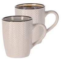 Siaki Koffiemok/theemok - 2x - Fishbone - beige - 370 ml - mokken - keramiek