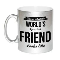 Worlds Greatest Friend cadeau mok / beker zilverglanzend 330 ml - feest mokken - thumbnail
