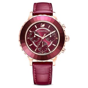 Swarovski 5547642 Horloge Octea Lux Chrono staal/leder rood 39,5 mm