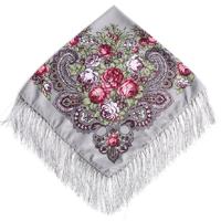 Grijze etnische stijl retro kwast vierkante sjaal bloem patroon hoofddoek sjaal grootte: 90 x 90cm
