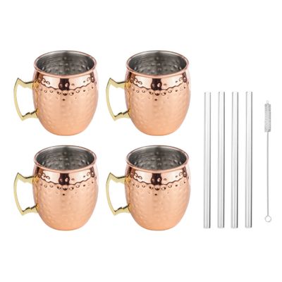 Set van 4x Cocktailbekers Moscow Mule 500 ml met glazen rietjes