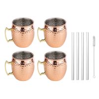 Set van 4x Cocktailbekers Moscow Mule 500 ml met glazen rietjes - thumbnail