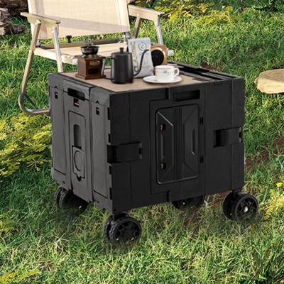 Vouwbare Bolderwagen Handwagen met Tafelblad & 2 Kisten & Verstelbare Handgreep & Bekerhouders Zwart