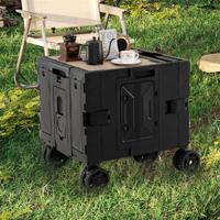 Vouwbare Bolderwagen Handwagen met Tafelblad & 2 Kisten & Verstelbare Handgreep & Bekerhouders Zwart