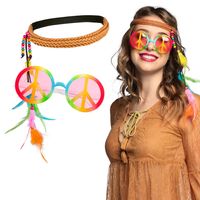Carnaval verkleed set Hippie - peace party bril en een hoofband - dames - thumbnail