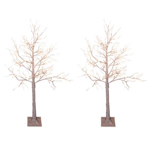 2x stuks verlichte figuren witte lichtboom/metalen boom/berkenboom met 120 led lichtjes 130 cm