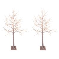 2x stuks verlichte figuren witte lichtboom/metalen boom/berkenboom met 120 led lichtjes 130 cm - thumbnail