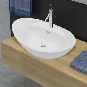 VidaXL Luxe wastafel met overloop en kraangat ovaal keramiek