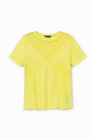 Geborduurd T-shirt met punt aan de voorzijde - YELLOW - S