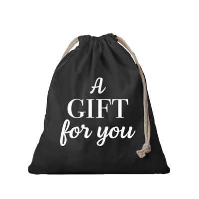 1x Canvas cadeautasje Gift for you zwart met koord 25 x 30 cm