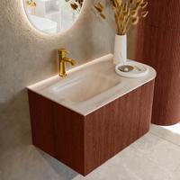 Badmeubel Mondiaz Kurve-Dlux | 75 cm | Meubelkleur Ruby | Wastafelkleur Meli | Solid surface | Wasbak linker zijde spoelbak | 1 kraangat