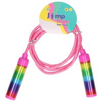 Springtouw speelgoed Rainbow glitters - roze - 210 cm - buitenspeelgoed - thumbnail