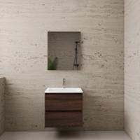 ACTIE BWS Badmeubel | Paris | Sonoma Choco 60 cm | Mat Wit Wastafel | 1 Kraangat