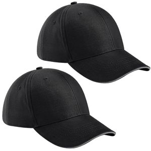 2x stuks 6-panel baseballcap zwart/grijs voor volwassenen