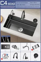Luxe Waterval Keukenspoelbak - Zwart RVS | Enkelbak | Onderbouw | Inclusief Kraan & Zeepdispenser