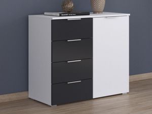 Commode MANOZA 1 deur 4 lades wit/metaalgrijs