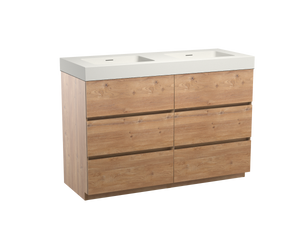 Storke Edge staand badmeubel 130 x 52 cm ruw eiken met Mata High dubbele wastafel in mat witte solid surface