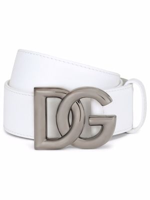 Dolce & Gabbana ceinture en cuir à logo DG - Blanc