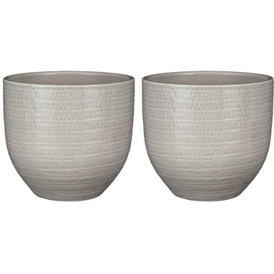 2x stuks plantenpot/bloempot lichtgrijs met flakes patroon - D20/H18 cm
