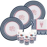 Feestbordjes/servies set - 16 personen - nautisch thema - navy - papier/karton - strand - maritiem - thumbnail