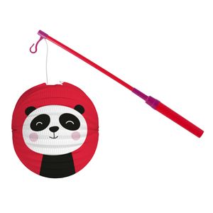 Bol lampion pandabeer - rood - 22 cm - papier - met lampionstokje - 40 cm