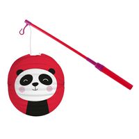 Bol lampion pandabeer - rood - 22 cm - papier - met lampionstokje - 40 cm - thumbnail