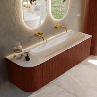 Badmeubel Mondiaz Kurve-Dlux | 145 cm | Meubelkleur Ruby | Wastafelkleur Meli | Solid surface | Wasbak rechter zijde spoelbak | Zonder kraangat(en)